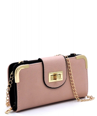 Fashion Turn Lock Crossbody Wallet AD041 BLUSH